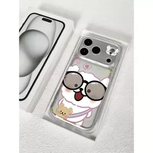Gấu nhỏ kính râmBao da không gian phù hợp với các mẫu 17pro/16/15/14/13 có vỏ mềm