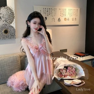 Phụ Nữ Mới Dễ Thương Màu Hồng Váy Ngủ Pure Desire Ren Sling Phong Cách Công Chúa Gạc Ngọt Bộ Đồ Ngủ