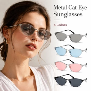Trang Phục Du Lịch Thời Trang Màu Kính Mắt Kim Loại Kính Mát Mắt Mèo Bốn Màu Ống Kính Cho Sun Shade Tạo Kiểu Dáng