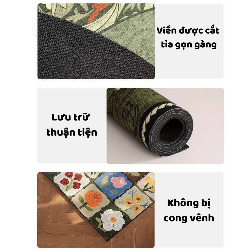 Thảm Trải Sàn Hoa Vintage 50x80cm Cỡ Lớn Tảo Cát Thấm Hút HOMIE, Thảm Lau Chân Chống Trượt Nhà Tắm