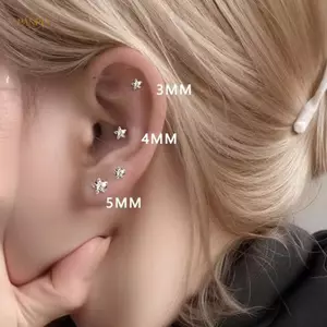 PNPIA- 316L Thép không gỉ Xoắn Xuyên Sao Bông Tai Nữ 1 Xu Hướng Zircon Lobe Rook Sụn Tai Trang Sức Phụ Kiện Cơ Thể