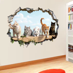 3d Ba Chiều Mèo Dán Tường Phòng Khách Tivi Nền Có Thể Tháo Rời Giấy Dán
