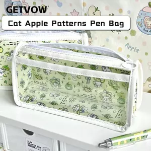 Bút Chì GETVOW, Túi Đựng Bút Trong Suốt Dung Tích Lớn, Đế Tam Giác Đa Năng Họa Tiết Mèo Hộp Bút Chì Trở Lại Trường Học