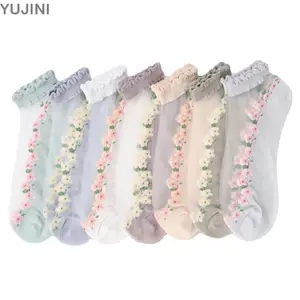 Tất lụa thủy tinh pha lê YUJUNI, Tất lụa ren, Tất ngắn Jacquard trong suốt thoáng khí chất lượng cao