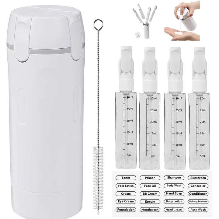 Hộp đựng du lịch 4 trong 1, 4 gói Chai du lịch 30ML cho đồ vệ sinh, Bộ chai di động chống rò rỉ có thể đổ lại cho dầu gội, Gel tắm, Thích hợp cho du lịch, phòng tập thể dục, Vaion, cắm trại (-1) FFWD
