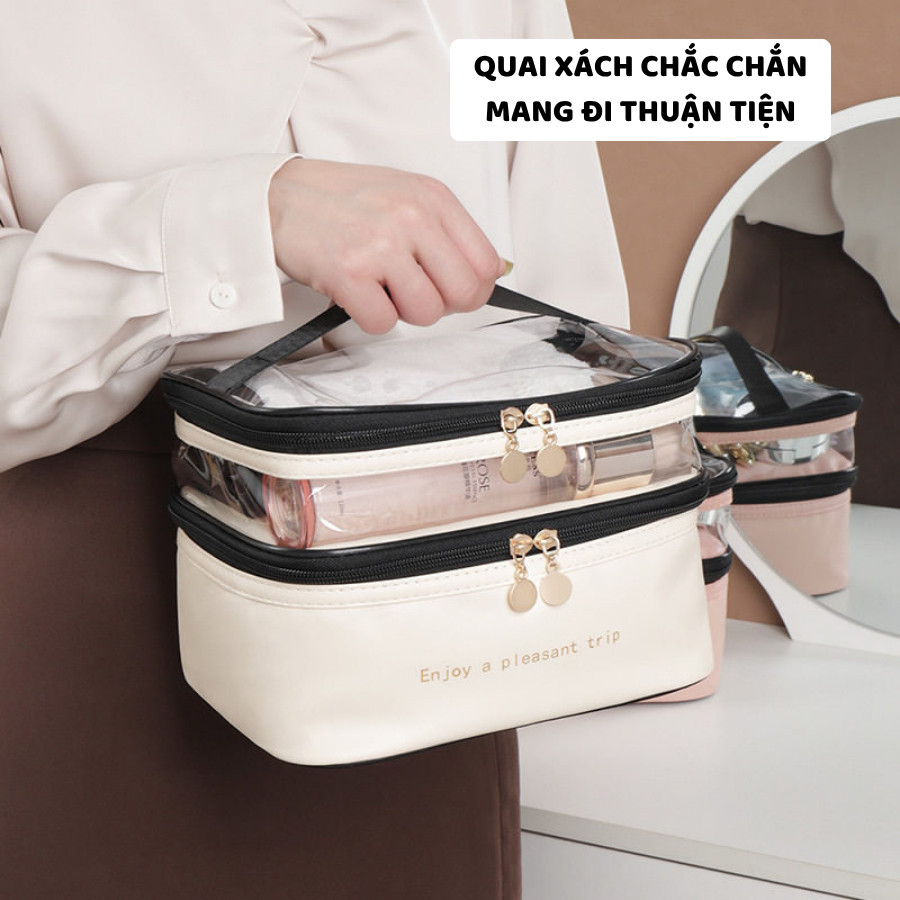 Túi Đựng Mỹ Phẩm 2 Tầng Trong Suốt ENODA HOME, Túi PU Đựng Đồ Makeup Trang Điểm Du Lịch TUIPU006