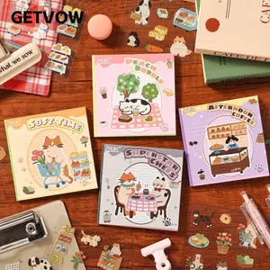 GETVOW Chết Cắt Dán Sách, Phim Hoạt Hình INS Phong Cách Mèo Miếng Dán Sách, PET Dán Sách Cho Rác Tạp Chí Chai Nước Laptop Trang Trí Điện Thoại