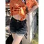 Quần Short Denim Nhỏ Mỹ Retro Rửa Slim-fit Co Giãn Phù Hợp Với Uốn Edge Bao hông Quần Nóng