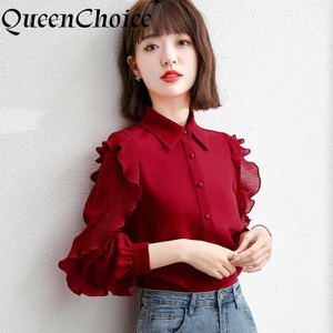 Áo Sơ Mi Nữ Dài Tay Voan Đỏ Thường Ngày Áo Sơ Mi Nữ OL Thời Trang Top Áo Sơ Mi Năm Mới