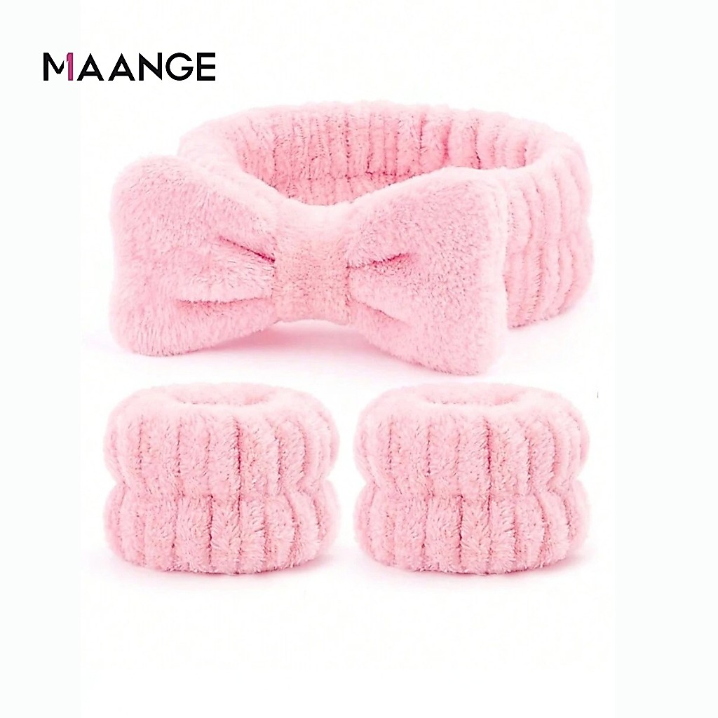 Băng đô và dây đeo cổ tay MAANGE Bộ ba dụng cụ làm sạch da mặt và chống ẩm cần thiết cho phụ nữ 51825