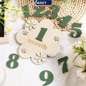 MAKY Gỗ Bé Hàng Tháng Cột Mốc Thẻ Hoa Hai Mặt Số Tháng Bé Gái Bé Trai Sơ Sinh Đạo Cụ Chụp Ảnh Phụ Kiện VN