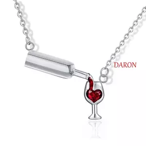 DARON Vòng Cổ Lãng Mạn Thời Trang Ly Rượu Trái Tim Tình Yêu Chai Thủy Tinh Hoa Hồng Vàng Bạc Màu Hợp Kim Mặt Dây Chuyền