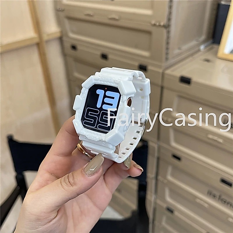 Dây Silicon Thể Thao + Ốp Lưng Cho Apple Watch Series 9 41mm 45mm Cho iWatch 8 7 6 5 4 3 2 1 44mm 40mm 42mm 38mm 41mm Vòng Tay Màu Kẹo