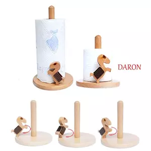 Giá treo khăn giấy hoạt hình DARON, Giá đỡ khăn giấy nhà bếp sáng tạo dọc bằng gỗ nguyên khối, Trang trí chống trượt bền bỉ Giấy cuộn đứng trên bàn
