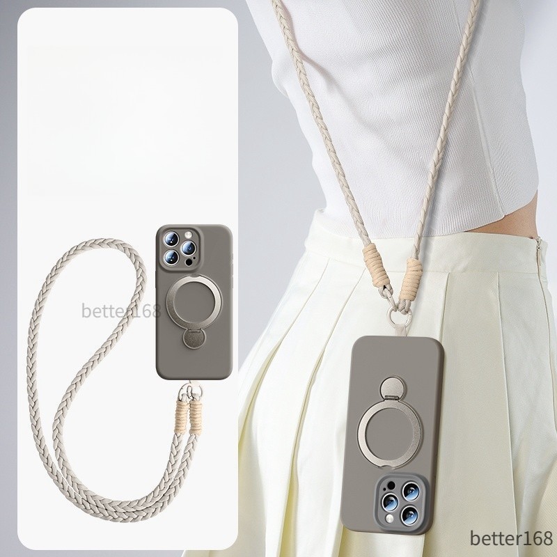 Ốp lưng silicone lỏng mới có chân đế xoay ốp lưng điện thoại có dây đeo chéo dài dành cho iPhone 17 16 15 14 13 Pro Max