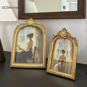 GCDHome Khung Ảnh Vintage, Khung Ảnh Trang Trí Công Sở Cổ Để Để Để Bàn Hoặc Treo Tường, Khung Ảnh Vàng Để Trang Trí Tường, Vàng HOT