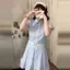 Áo Sơ Mi Sọc Màu Xanh Trẻ Em Mùa Hè 2026 Phong Cách Mới Preppy Phong Cách Đẹp Đầu Tiên Tình Yêu Nguyên Chất Váy Eo hẹp