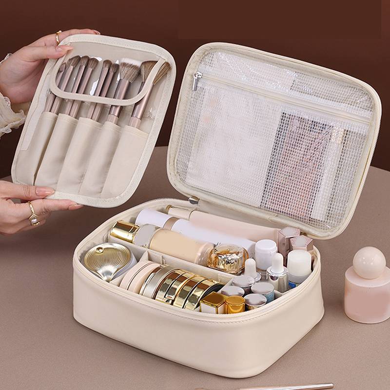 [DCP] Túi da đựng mỹ phẩm cùng cọ trang điểm thiết kế sang trọng kết hợp vải chống ẩm chống nước bền lâu [VN]