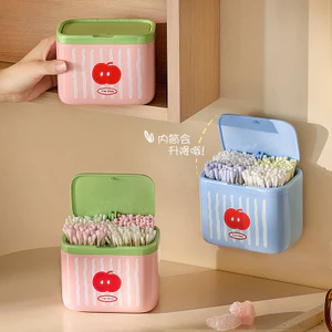Tự Động Nâng Treo Tường Đục Lỗ Bông Trang Điểm Tẩy Cotton Tóc Dây Cao Su Mũ Đội Đầu Hộp Bảo Quản Nhà Vệ Sinh FJEO