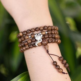 Vòng Trầm Hương 108 mix Hồ Ly Bac - Trầm Hương Yên Lộc (Mua một, tặng một Túi Gấm, dây dự phòng, 2 hạt trầm)