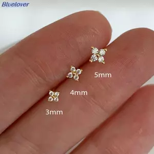 Bluelover 3 Cái / bộ Bốn Cánh Hoa Zircon Bông Tai Đính Hoa Dành Cho Nữ Nhỏ Cổ Điển Đa Năng Khuyên Tai 3 / 4 / 5 Mm Mới