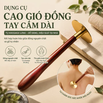 Bảng cạo gió đồng thau tay gỗ dài, tự cạo lưng dễ dàng, dụng cụ massage toàn thân tiện lợi sử dụng tại nhà