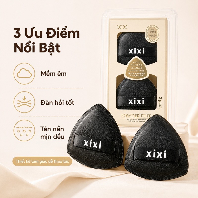 XIXI Bông Mút Tam Giác Đen Hộp 2 Miếng, Mềm Mịn Dễ Tán Nền GJ68