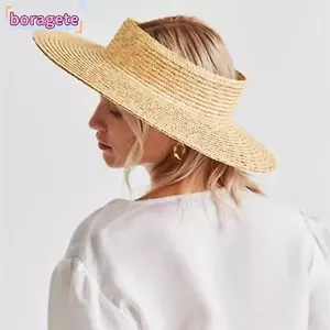 Mũ chống nắng tròn BORAGETE dành cho nữ, Mũ rơm chống nắng hàng đầu rỗng, Dệt tay thoáng khí hợp thời trang Mũ đi biển vành rộng mùa hè