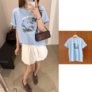 Áo thun ngắn tay cổ tròn dáng rộng cổ tròn in họa tiết nàng tiên cá xanh chất lượng cao 200GSM mềm mại 0629