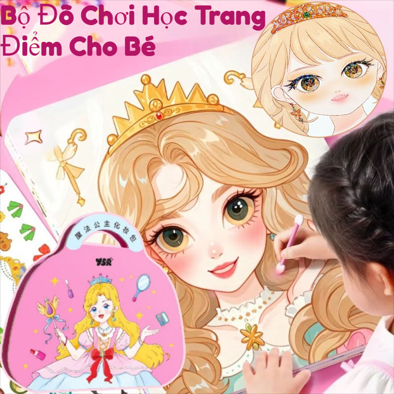 Bộ Đồ Chơi Học Trang Điểm Cho Bé,Tranh Tô Vẽ Và Cắt Dán Trang Điểm Công Chúa Đồ Chơi,Quà Tặng Bé Gái đáng Yêu