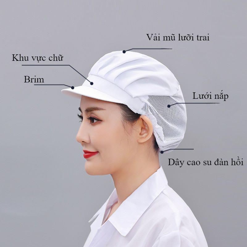 Nón vải lưới trùm tóc công nhân thực phẩm,Nón đầu bếp nón lưới trùm đầu cho Nam Nữ