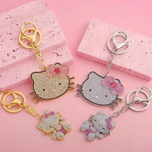 Hello Kitty Hoạt Hình Dễ Thương Nơ Móc Khóa Mặt Dây Chuyền Lấp Lánh Kim Cương Cô Gái Trái Tim Học Sinh Túi Bạn Gái Phụ Kiện