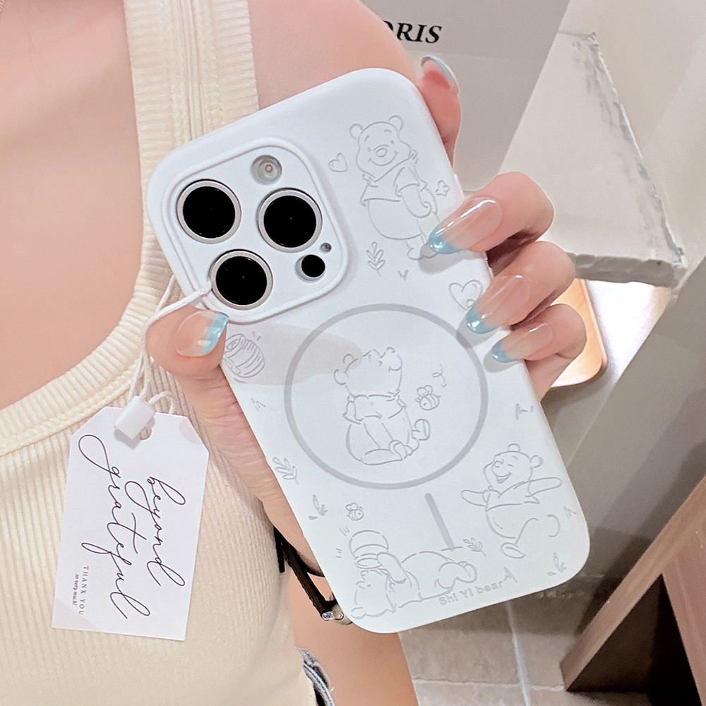 Ốp Điện Thoại Silicon Lỏng Gấu Pooh Từ Tính Cho iPhone 17 Pro Max 16 Plus 15 14 13 12 11 Vỏ Bảo Vệ Chống Sốc