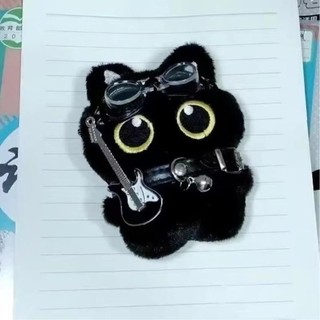 Móc khóa mặt dây chuyền mèo đen sang trọng - Đồ chơi mềm để trang trí đàn Guitar ba lô