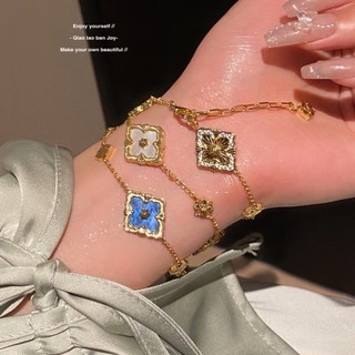 Vòng tay cỏ 4 lá hai mặt nhẹ, phong cách cổ điển sang trọng, kích thước điều chỉnh được