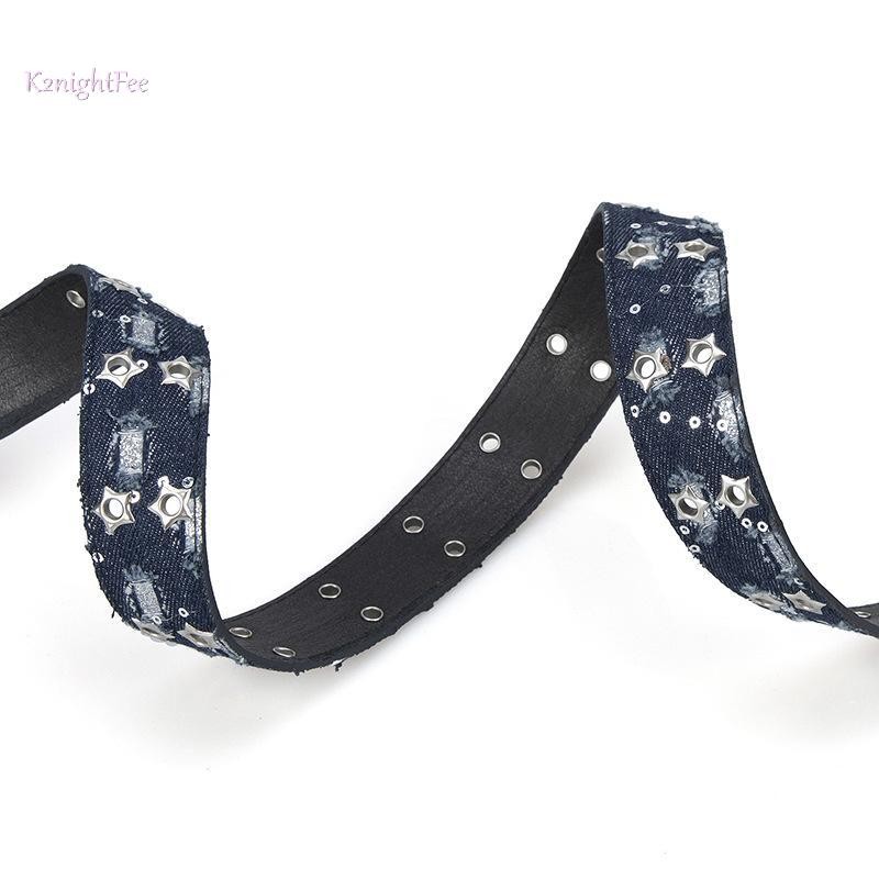 Thắt lưng thời trang mớipunk và denim xanh, sang trọng với khóa ngôi sao rỗng pin, phù hợp nam nữ