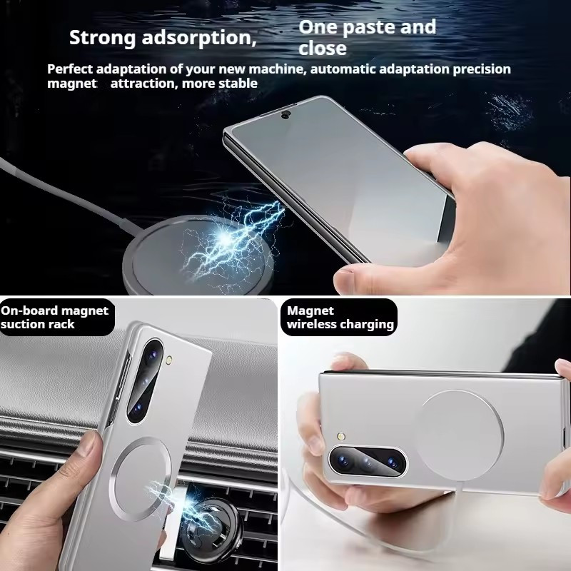 Ốp Sơn Kim Loại Siêu Mỏng Matte Cho Samsung Galaxy Z Fold 7 6 5 4 3 Nam Châm Sạc Không Dây PC Chống Sốc