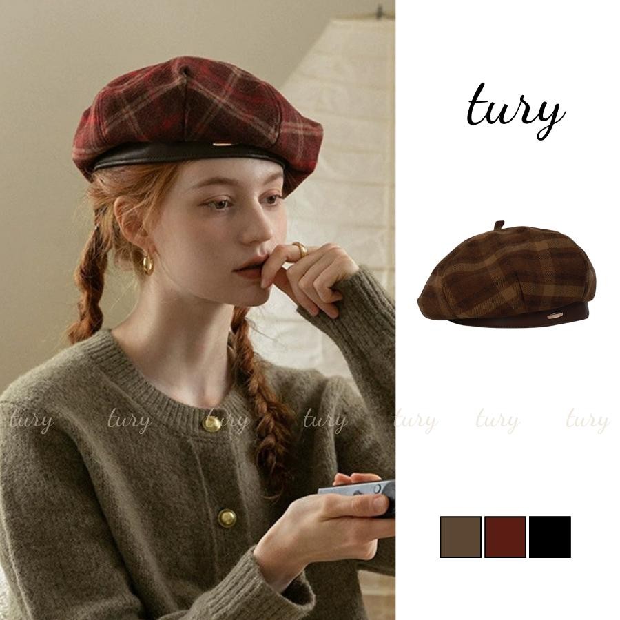 Mũ Beret Nữ - Tury - Mũ nồi nữ tag kim loại hoạ tiết sọc - MN017