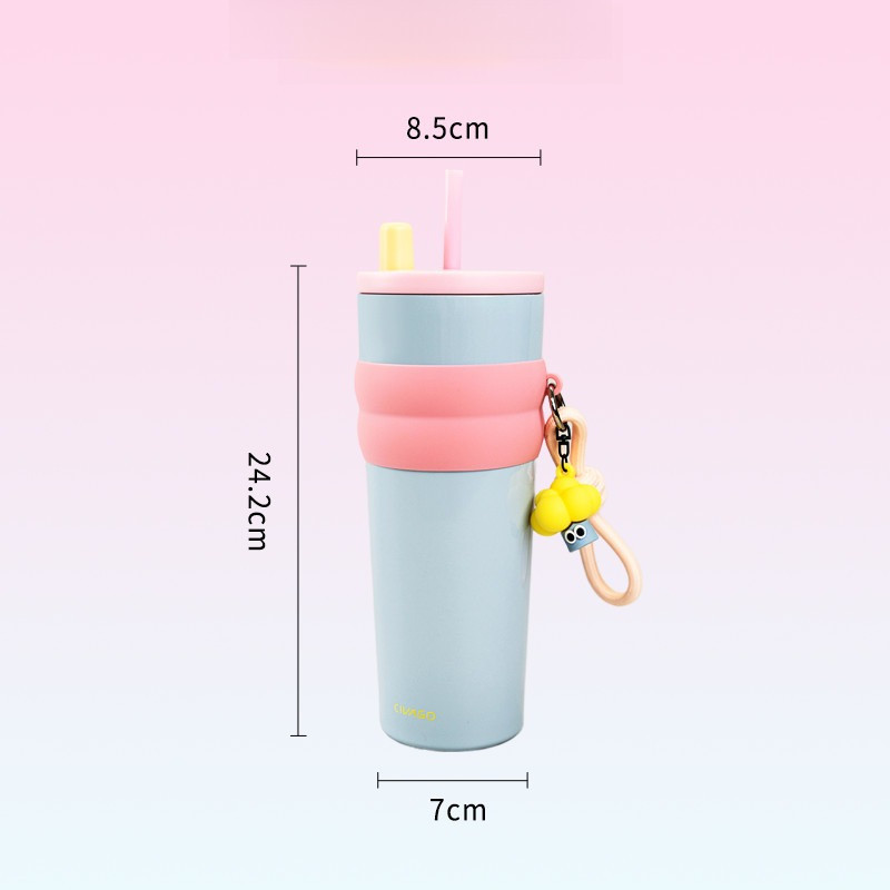 Bình 710ml inox 316, có ống hút và quai, giữ nóng lạnh, tiện mang đi.