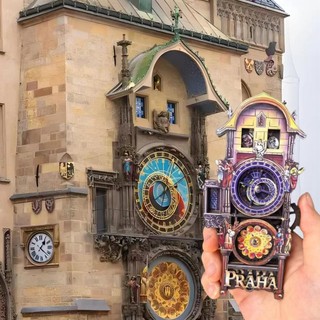 Retro Độc Đáo Praha Vuông Đồng Hồ Thiên Văn Tủ Lạnh Nam Châm Thế Giới Du Lịch Lưu Niệm Bánh Răng Quay Từ Tính Miếng Dán enmdavn
