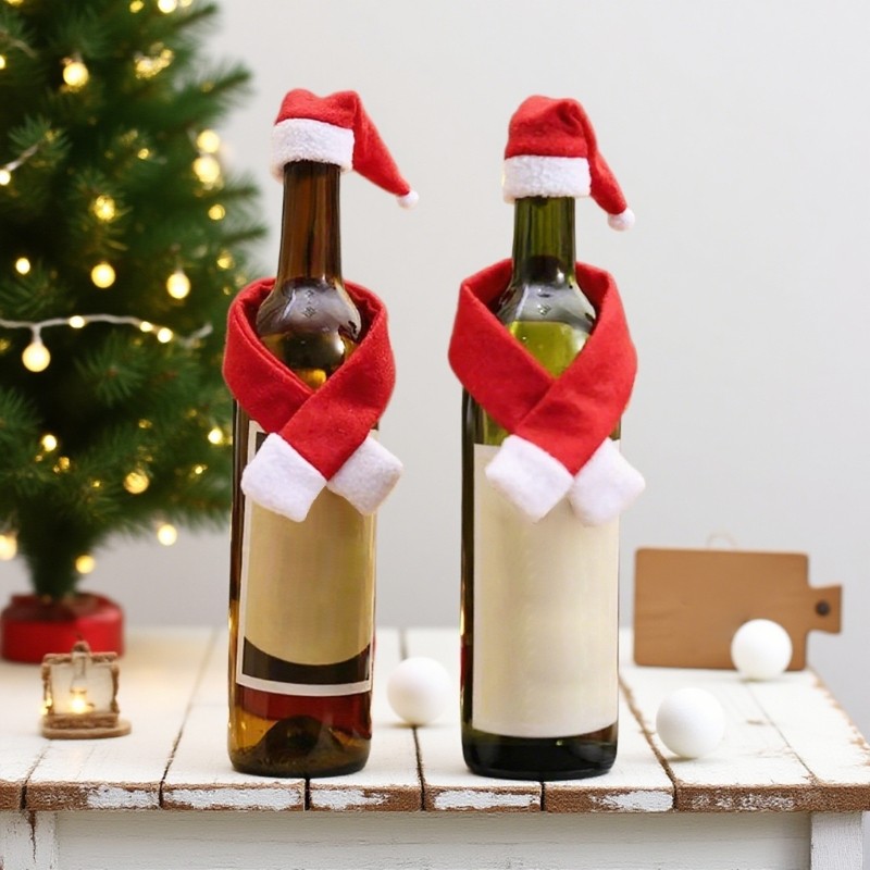 Pack Of 12 Christmas Bottle Scarf Hat Decorations Nonwoven Fabric Party Tabletop