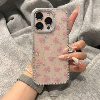 Ốp Điện Thoại Thích Hợp Cho iPhone Đơn Giản Nơ Hồng Nhấp Nháy Kim Cương Thích Hợp Cho iPhone16promax Vỏ Điện Thoại iPhone15 / 14 Phong Cách Mới 13 / 12 Vỏ Bảo Vệ ZD9Q
