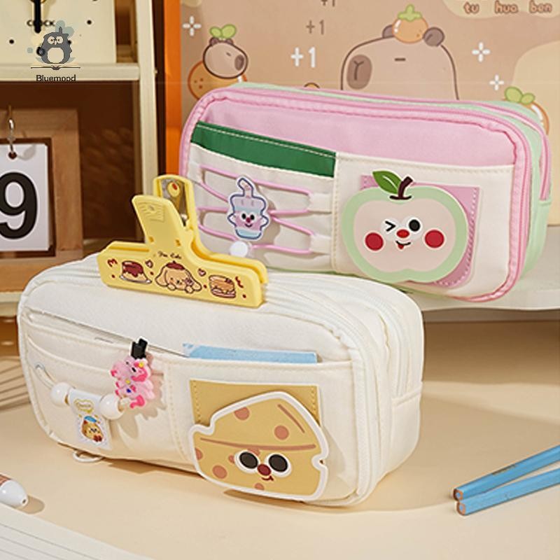 [Bluemood] Túi đựng bút chì gấu trúc Màu xanh lá cây nhiều lớp Hộp đựng bút dung tích lớn Hộp đựng bút hoạt hình dễ thương Văn phòng phẩm Đồ dùng học tập Người sắp xếp quà tặng Mới
