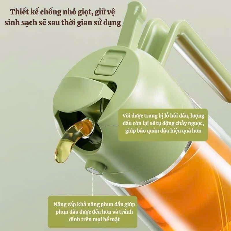 Bình Đựng Dầu Ăn Nước Mắm 470ml Thủy Tinh Tích Hợp Xịt Và Rót Dầu Đa Năng Cao Cấp