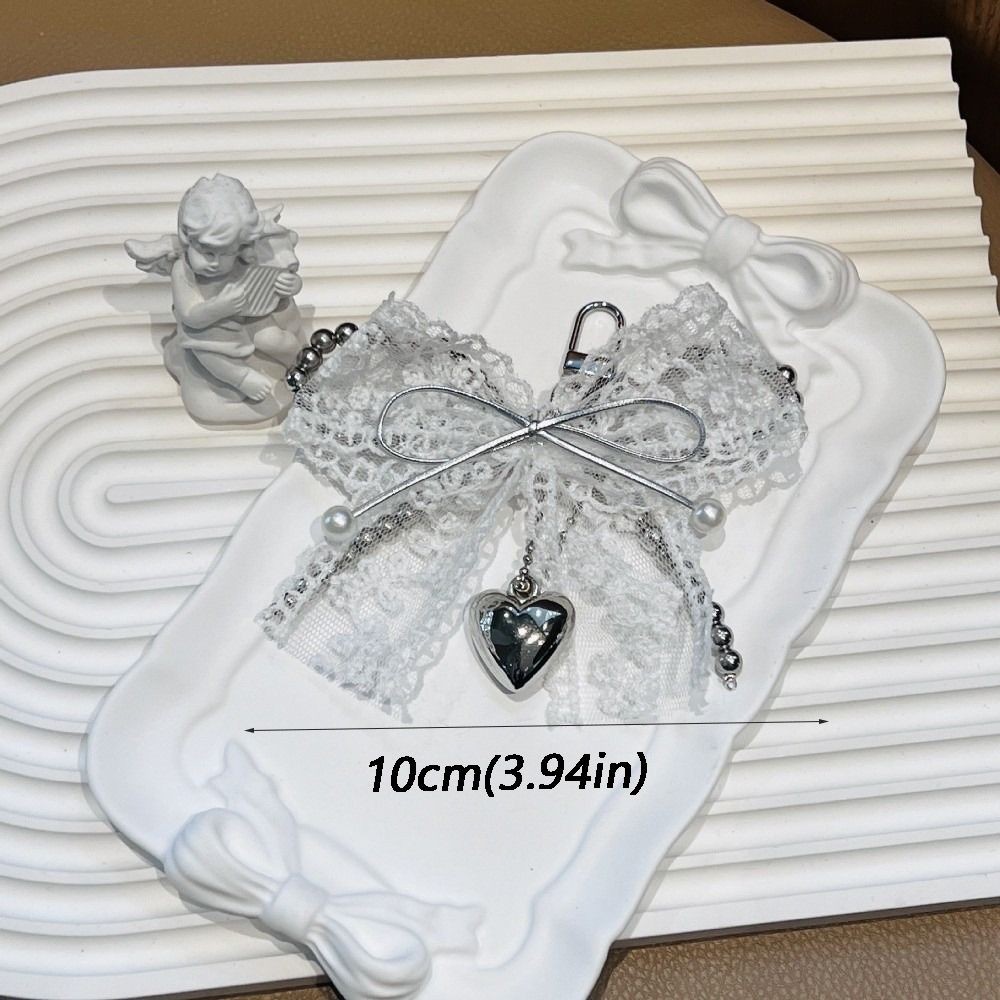 JKDESIGN Nơ Móc Khóa, Dây Xích Kim Loại Tinh Tế Đính Hạt Ren Nơ Móc Khóa, Y2K Trái Tim Charm Mặt Dây Chuyền Ba Lô Trang Trí