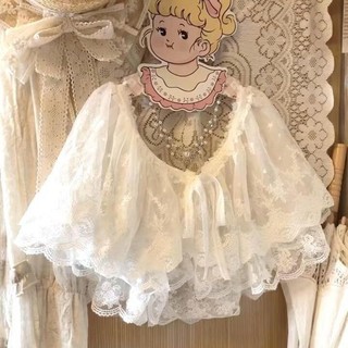 Khăn Choàng Ren Trắng Phong Cách Lolita, Hình Hoa Cardigan Ngắn Thêu Hai Lớp, Cổ Áo Giả Nhật Bản, Tiện Dụng