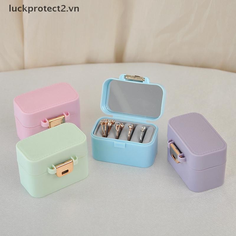 # luckpro # Hộp đựng trang sức di động Bông tai du lịch tại nhà Hộp cổ nữ Hộp nhẫn có hộp trưng bày gương.