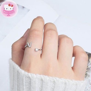 Nhẫn Điều Chỉnh 26 Chữ Cái với Kim Cương Giả - Quà Tặng Quyến Rũ dành cho Nữ