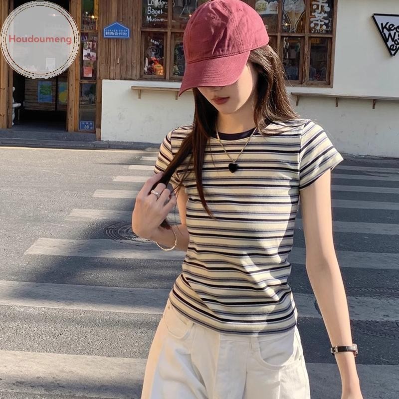 Áo thun ngắn tay cổ tròn sọc Hodou, trendy mùa hè
