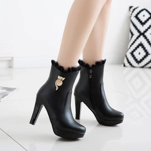 TMLH32-43 Kích Thước Lớn Kích Thước Nhỏ Thời Trang Phong Cách Đơn Giản Ngón Chân Tròn Stiletto Cao Gót Ren Tất Cả Trận Đấu Dây Xếp Hàng Ngày Bên Dây Kéo Giày Ngắn Thời Trang